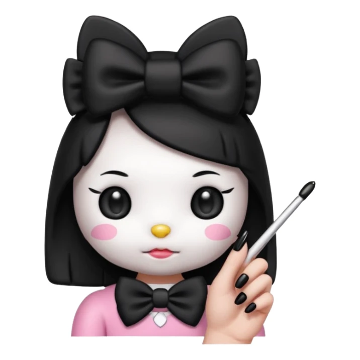 hello kitty with a blunt in a hand with long black nails and a black bow sticker