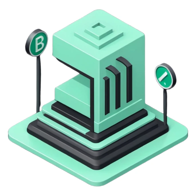 Domanilité Publique (Public Domain), 3D technical icon with black and mint green (#B5F4D3), land classification system with public property designation codes and access regulations sticker
