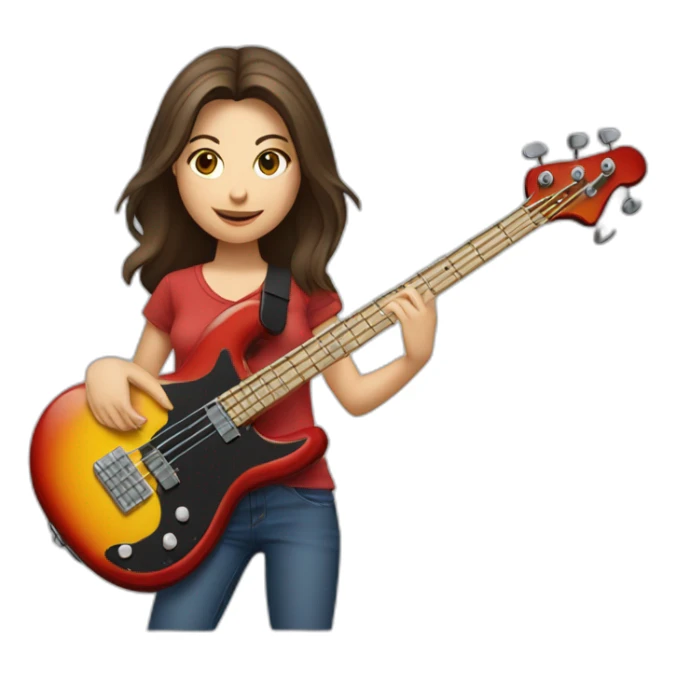 White brunette in t-shirt playing four string electric bass guitar sticker