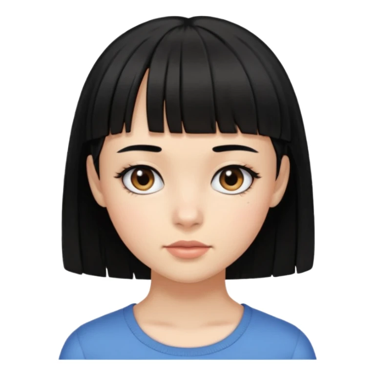 girl with micro bangs half of forehead shorter black hair sticker