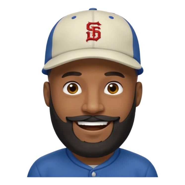 Dark Medium skin bald man with long black beard backwards baseball hat  sticker