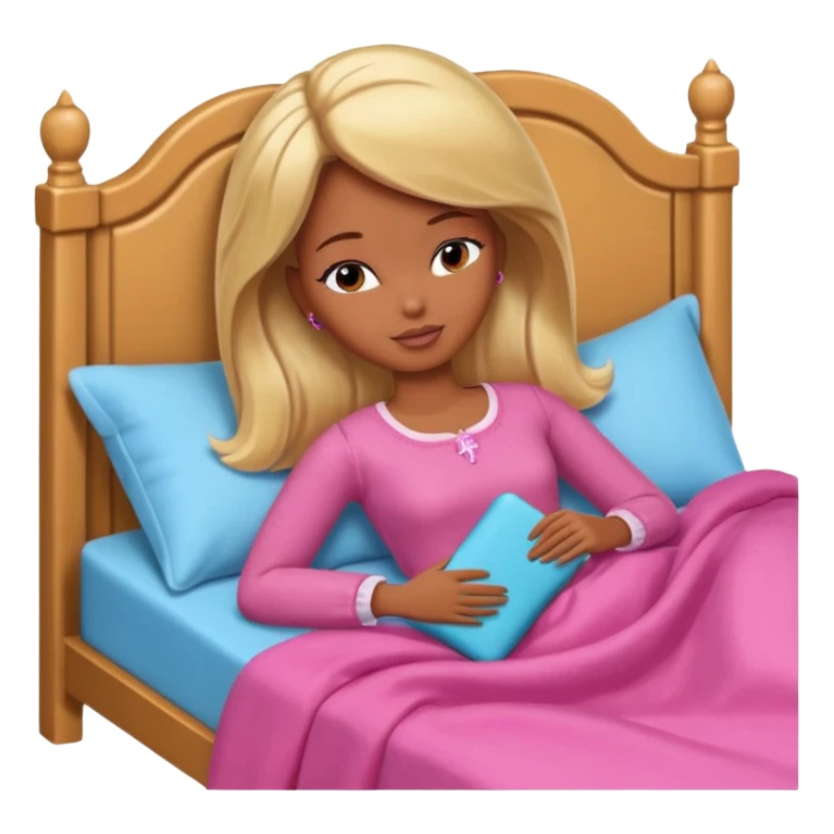 Brown skin blonde hair Barbie sleeping in bed  sticker