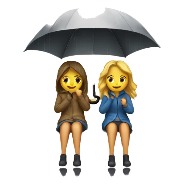 two girls sitting under an umbrella in the rain sticker