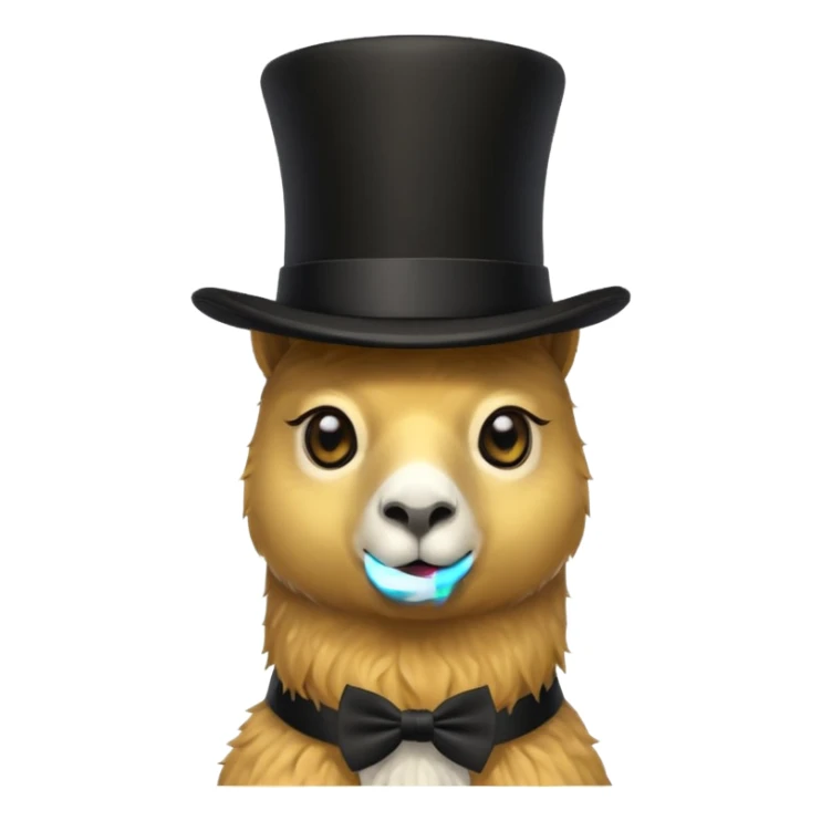A small golden llama silhouette wearing a black top hat and a monocle sticker