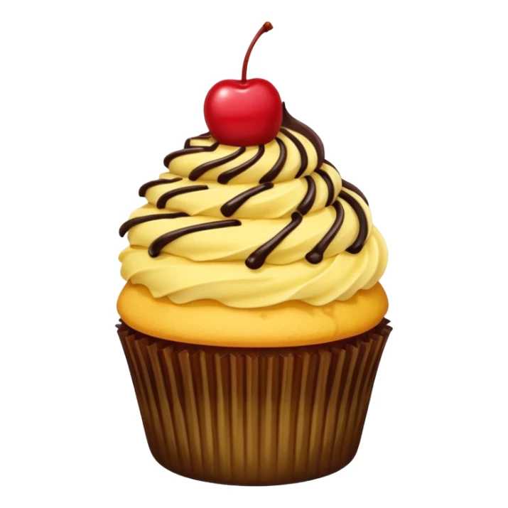 Vanilla cupcake with yellow frosting, chocolate drizzle & a cherry on top  sticker