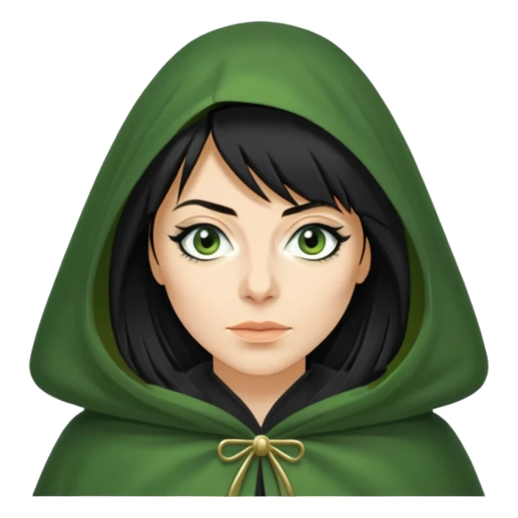 claudia winkleman as a traitor with a green cloak and black eyeliner sticker