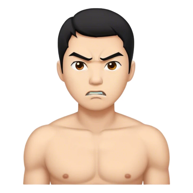 Angry Asian man side view, black hair sticker
