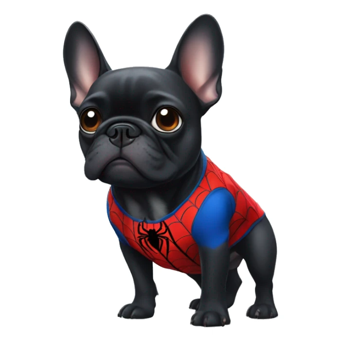 Black French bulldog wearing spiderman outfit sticker
