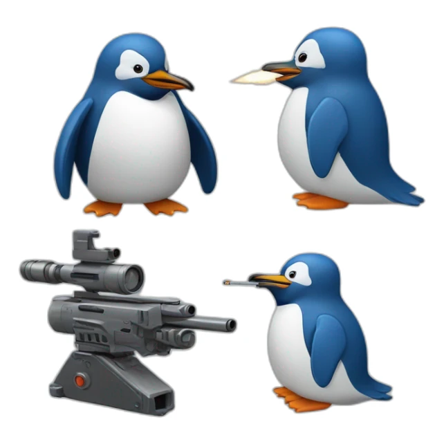 grey penguin and blue penguin shooting minigun sticker