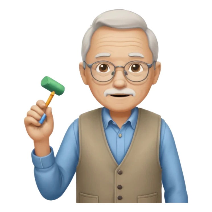 Man teacher: old, wearing vest, wearing glasses, hold chalk on their hand sticker