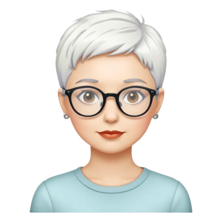 White woman with short pixie white hair glasses sticker