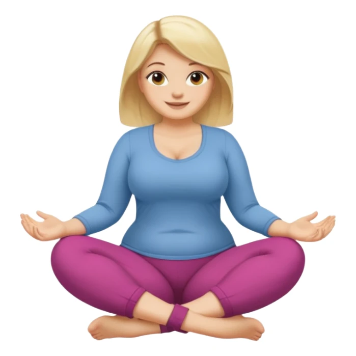 curvy blonde woman, front view, sitting on her soles, smiling, SFW sticker