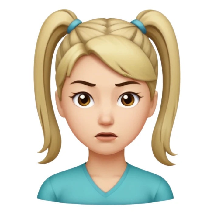 A woman with a ponytail tilting her head and wearing a dissatisfied expression. sticker