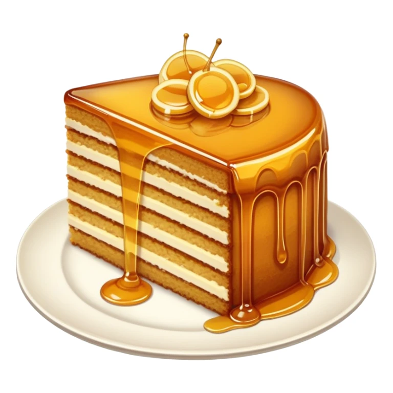slice of honey cake on plate, golden, layered sticker