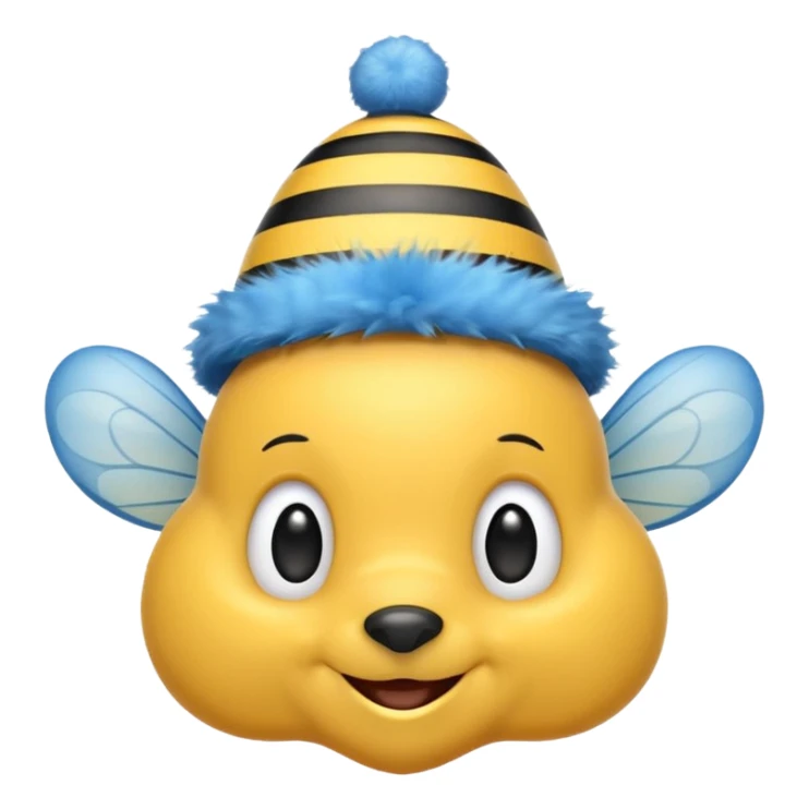 
Bees with blue Birthday Hat, Happy bee with striped party hat sticker