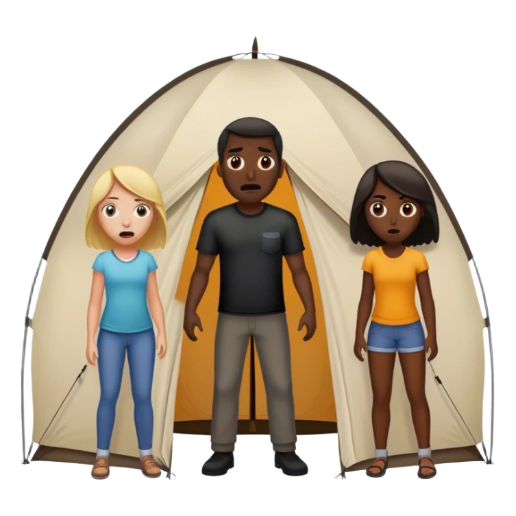 dark skinned black man standing outside of a tent, scaring two white girls inside of a tent sticker