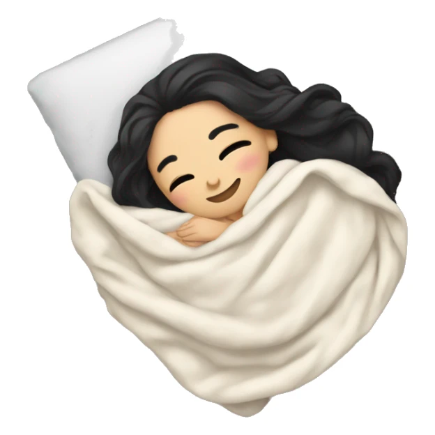 Pale Girl with black hair laying down cozy in a  blanket sticker