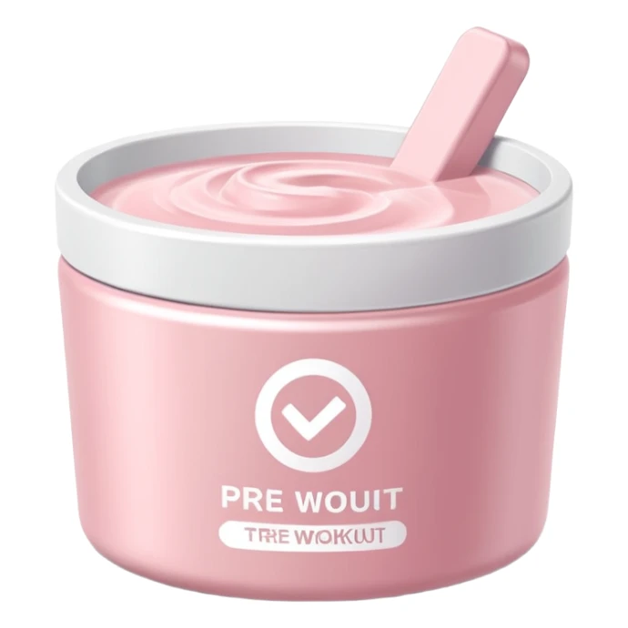 Pastel pink pre-workout tub with sleek white text, luxury background sticker