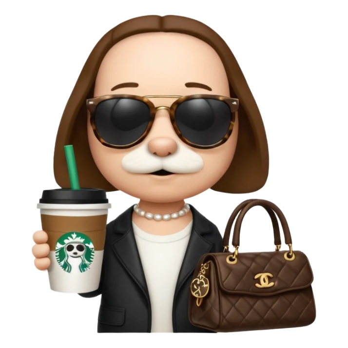 snoopy in a desk with starbucks and his chanel purse sticker
