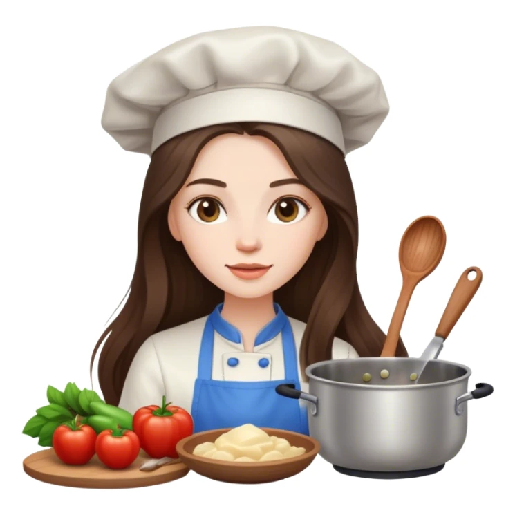 beautiful pale brunette girl with long hair cooking sticker