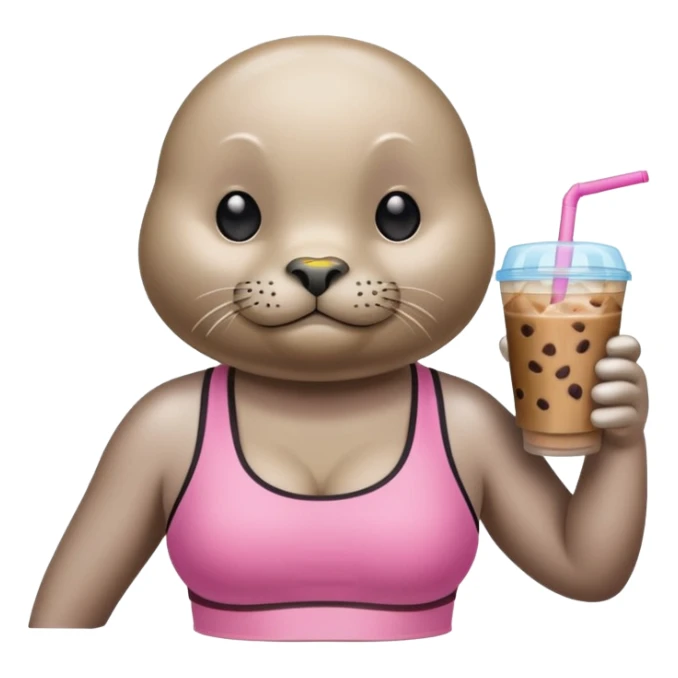 Seal wearing pink sports bra drinking an iced coffee sticker