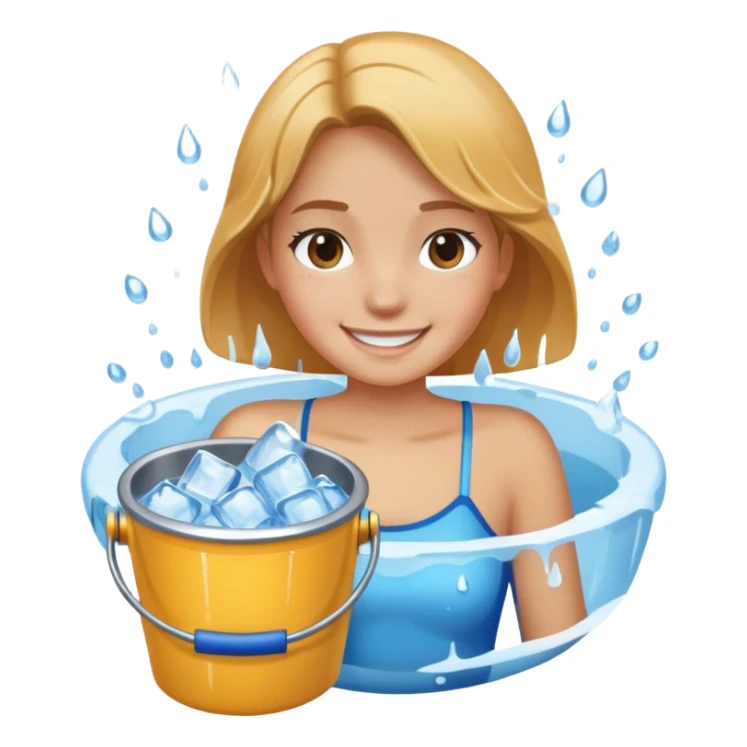 An ice bucket being poured on top of a girls head sticker