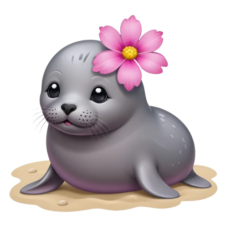Seal on the beach with the pink flower on the head sticker
