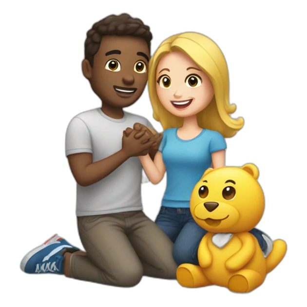 A guy is on his knee and proposing his girlfriend with stuff toys sticker