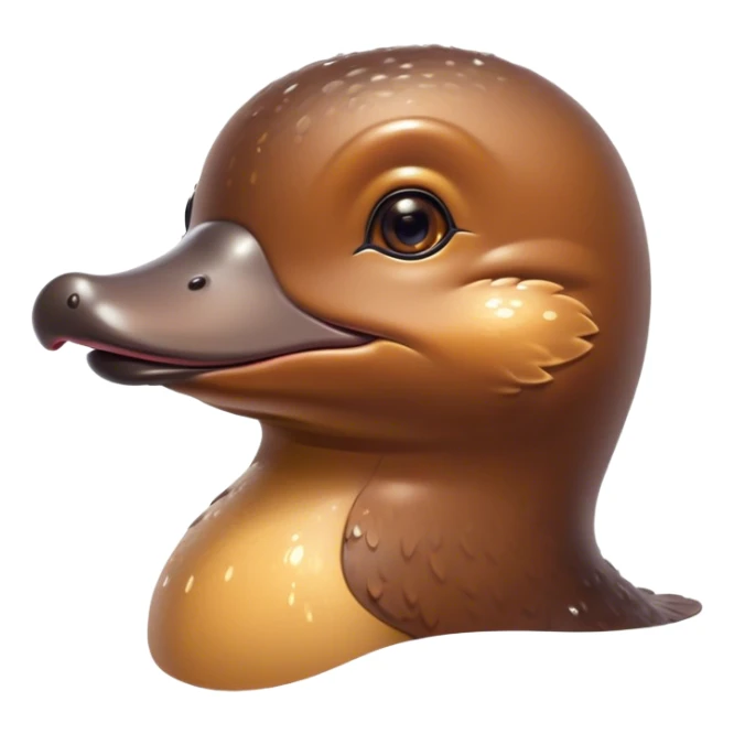 Cinematic Cute Platypus Portrait Emoji, Head tilted playfully and inquisitively, featuring a glossy brown fur with a charming, flat duckbill and round, sparkling eyes brimming with quirky wonder, Simplified yet irresistibly adorable features, highly detailed, glowing with a warm, friendly glow, high shine, affectionate and whimsical, stylized with a touch of aquatic playfulness, bright and endearing, soft glowing outline, capturing the essence of a mischievous yet lovable platypus, so playful it feels like it could waddle out of the screen into your arms! sticker