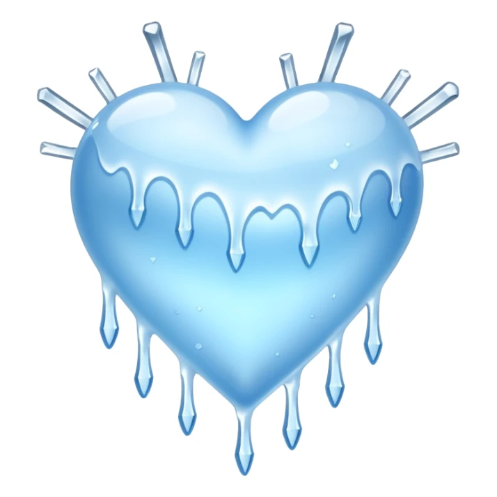 An ice blue heart with frost spidering across it and icicles dripping from it sticker