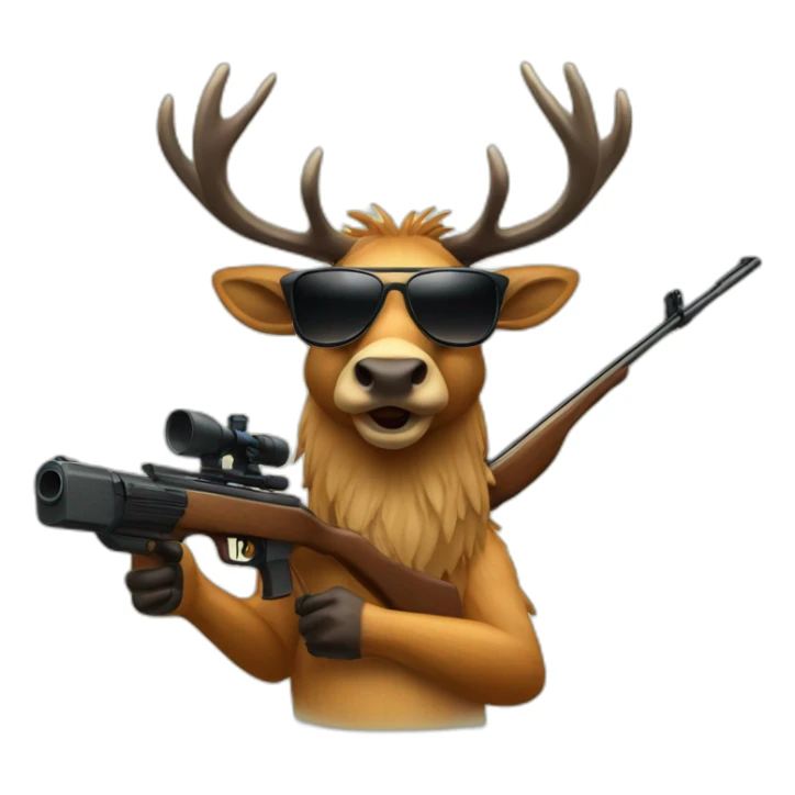 Elk wearing sunglasses holding a rifle sticker