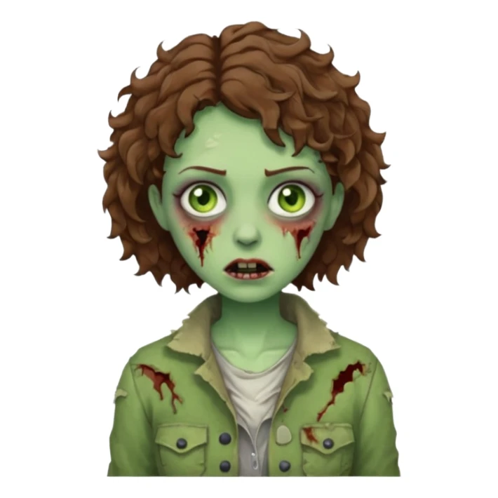 uma zumbi (mulher) com cabelos cacheados castanhos curtos e olhos verdes sticker