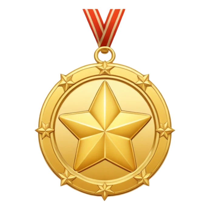 golden medal in star shape, central empty space, details in border, golden sticker