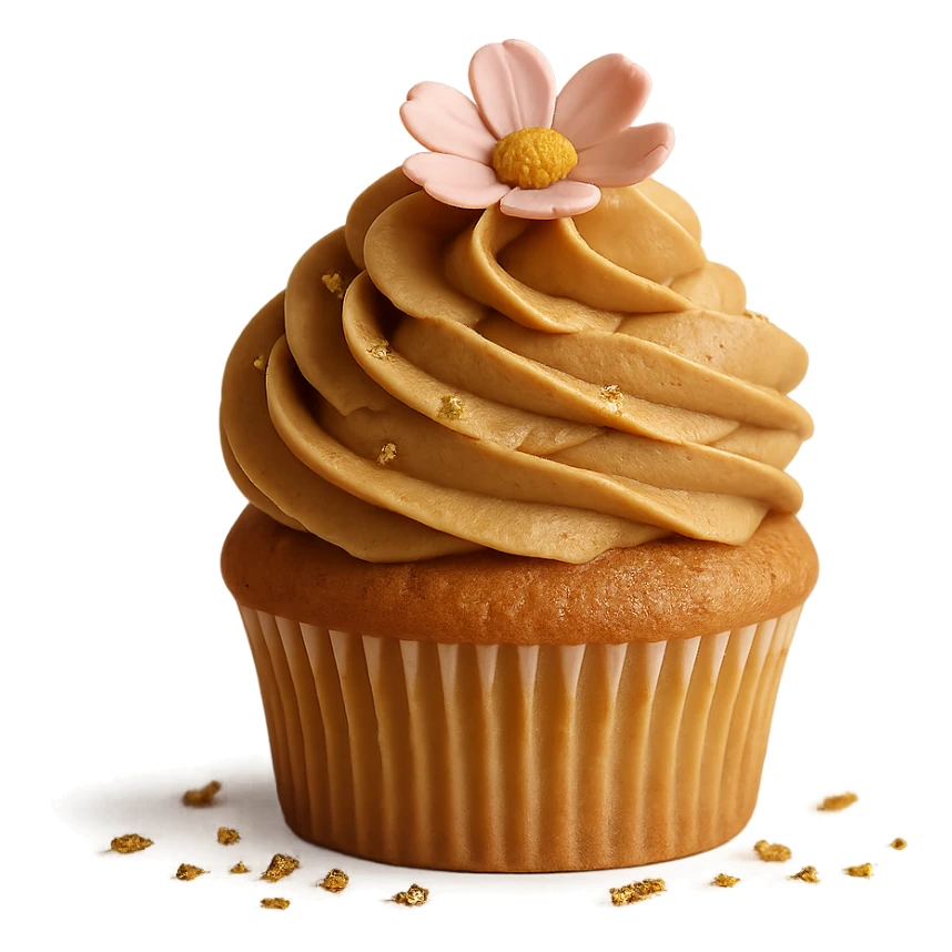 Change the icing to peanut butter with a light brown, creamy texture, keep the realistic cupcake and accessories, photorealistic style, transparent background. sticker