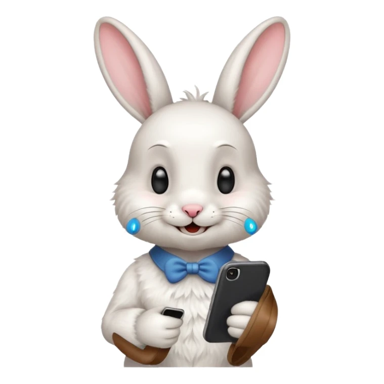 White rabbit on phone talking emoji sticker