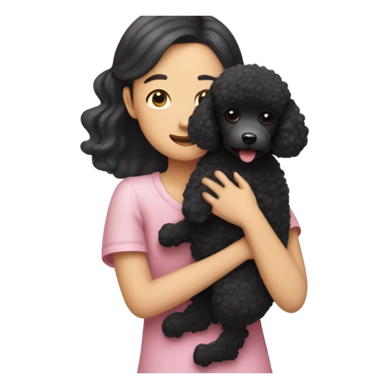 Black poodle getting held by a Asian girl sticker