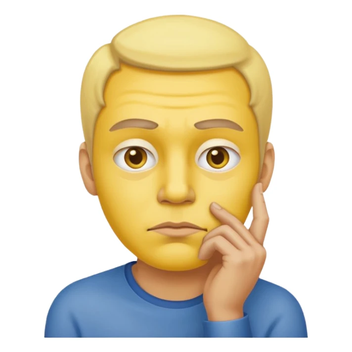 person tipping hand emoji, yellow face, hand on chin, raised eyebrow, thinking expression sticker