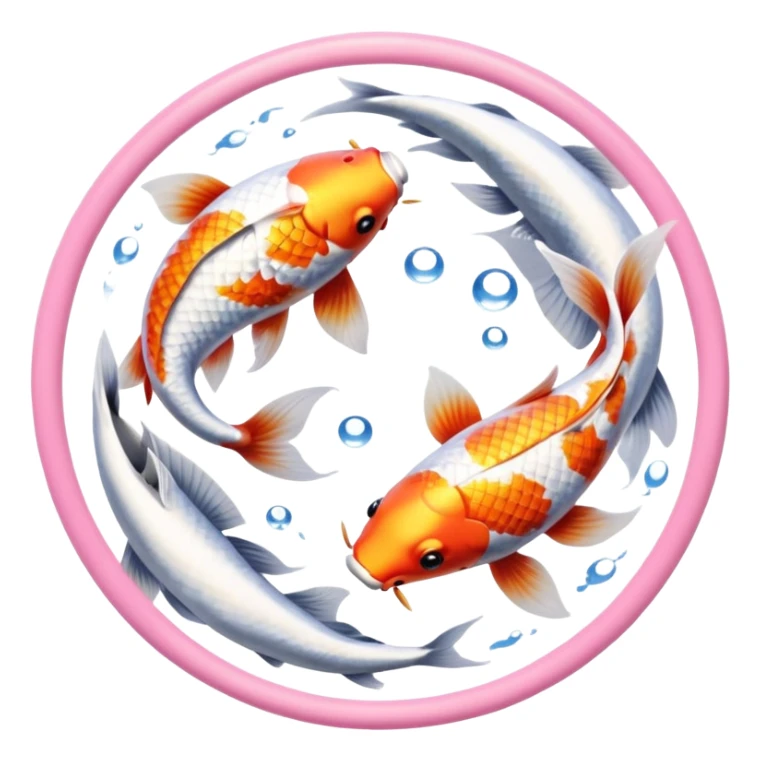  Two realistic light pink and white the other gold and white koi fish swimming in circle ying yang sticker