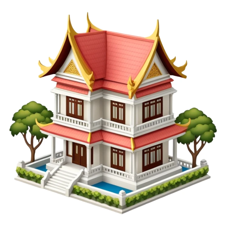 Thai mansion, isometric dollhouse-style, realistic sticker