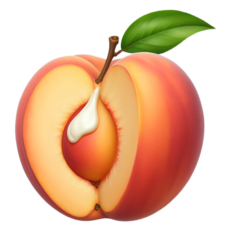 Peach with an opening with milk coming out of opening sticker