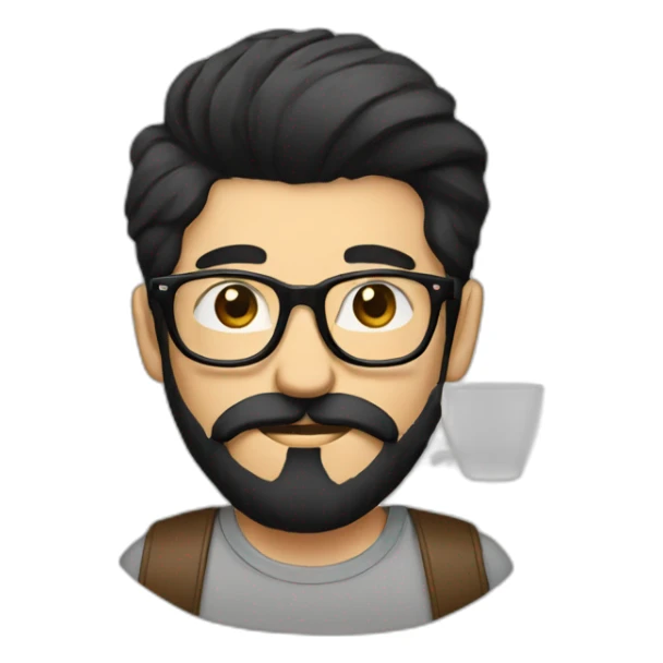 Hipster with black hair, beard and glasses drinking cappuccino   sticker