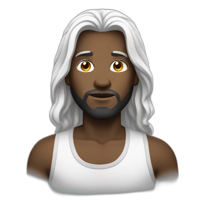 Straight black long haired man with white skin sticker