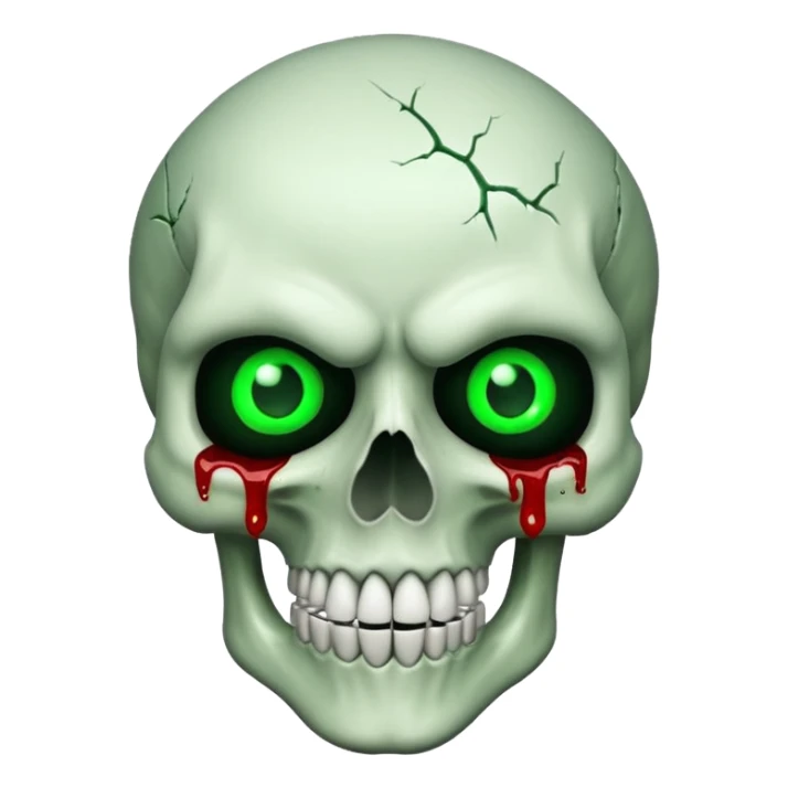 Bleeding skull with glowing green eyes and a sinister smile sticker