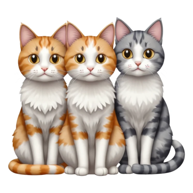 a fluffy grey and white cat sitting with 2 other cats sticker