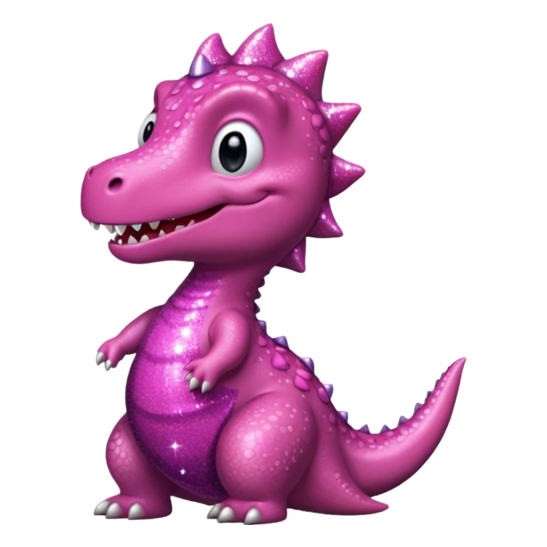 dino in a pink sparkly dress, smiling sticker