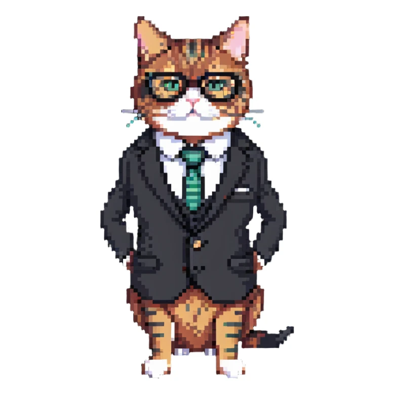 business cat with glasses looking like an office boss, wearing a suit and tie sticker