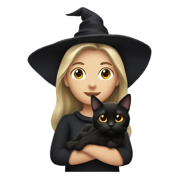 witch with dark blonde hair holding a black cat sticker