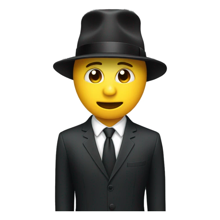 Man is suit wearing a speaker as a hat sticker