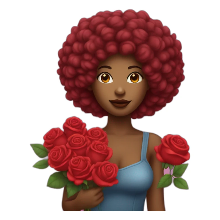 Femme métisse au cheveux afro tenant un Bouquet de rose rouge sticker