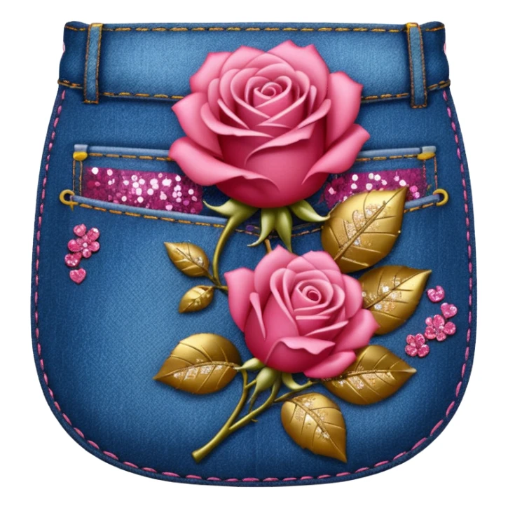 Denim pocket with glittery roses sticking out of the pocket  sticker